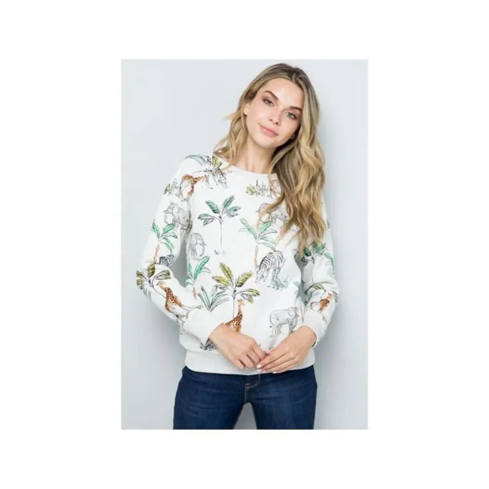 LA Soul jungle safari print Heavy-Weight Pullover Sweatshirt cotton blend size L